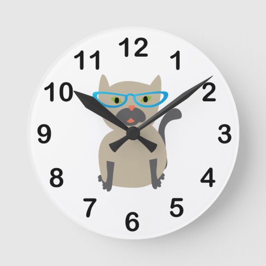Katze in Brille Runde Wanduhr (Vorderseite)