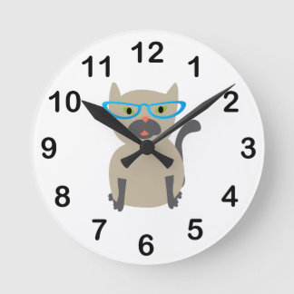 Katze in Brille Runde Wanduhr