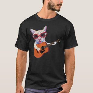 Katze in Brillen Gitarrengrafik oben spielen T-Shirt
