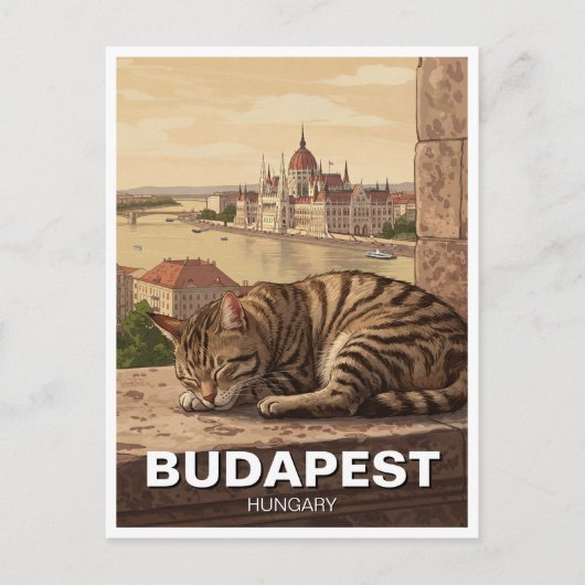 Katze in Budapest Ungarn Parlament Gebäude Reisen Postkarte (Vorderseite)