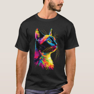 Katze in bunten Regenbogenfarben Popart Meow Liebe T-Shirt
