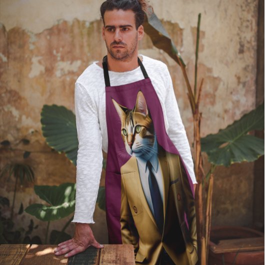 KATZE IN BUSINESS ANZUG VATER FUNNY KÜCHE SCHÜRZE