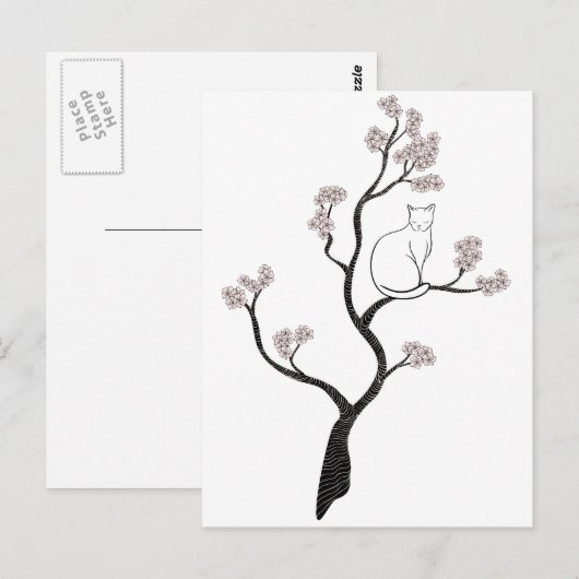 Katze in Cherry Blossom Tree Postkarte (Vorne/Hinten)