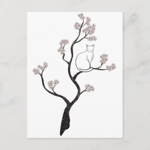 Katze in Cherry Blossom Tree Postkarte