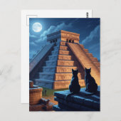 Katze in Chichen Itza Mexiko Nacht Postkarte (Vorne/Hinten)