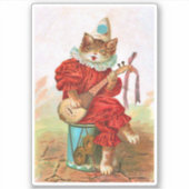 Katze in Clownkleidung auf Trommelspiel Mandoline Aufkleber (Vorderseite)