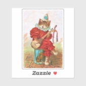 Katze in Clownkleidung auf Trommelspiel Mandoline Aufkleber (Blatt)