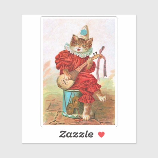Katze in Clownkleidung auf Trommelspiel Mandoline Aufkleber (Blatt)