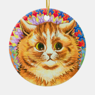 Katze in dekorativem Muster, Louis Wain Keramik Ornament
