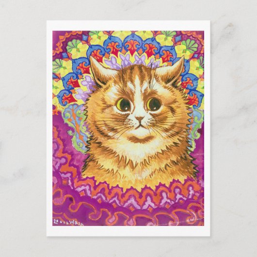 Katze in dekorativem Muster, Louis Wain Postkarte (Vorderseite)