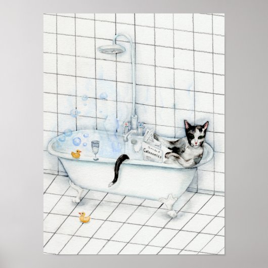 Katze in der Badewanne Poster (Vorne)