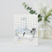 Katze in der Badewanne Postkarte (Stehend Vorderseite)