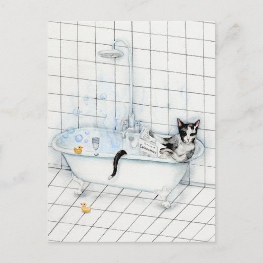 Katze in der Badewanne Postkarte (Vorderseite)