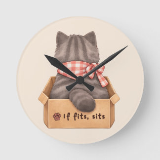 Katze in der Box Runde Wanduhr