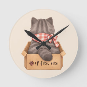 Katze in der Box Runde Wanduhr