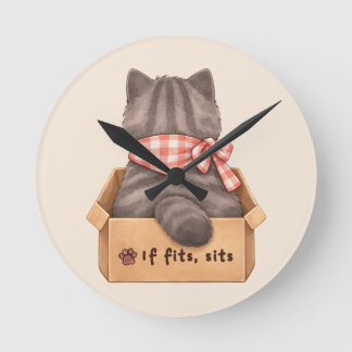 Katze in der Box Runde Wanduhr