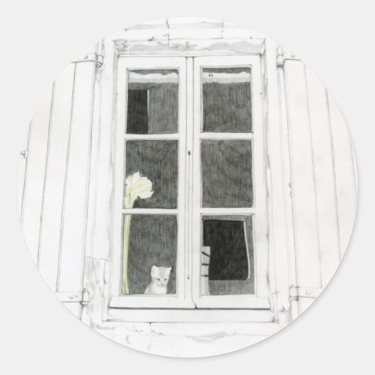 Katze in der Fensteraufkleber Runder Aufkleber (Vorderseite)