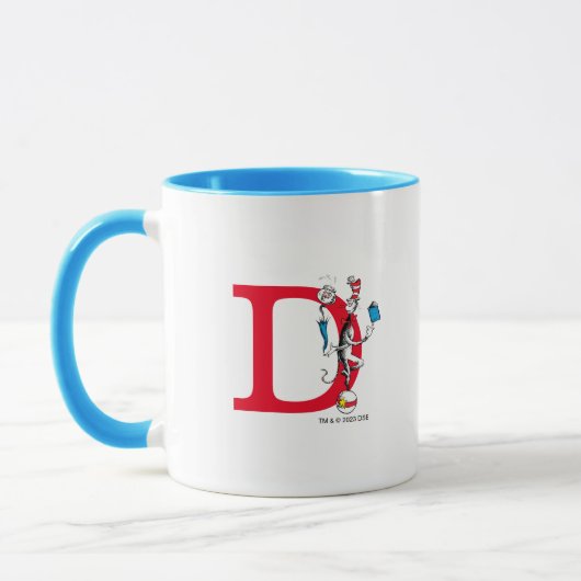 Katze in der Hat Balancing Act Monogram D Tasse (Links)