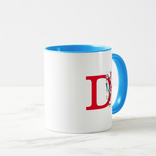 Katze in der Hat Balancing Act Monogram D Tasse (VorderseiteRechts)