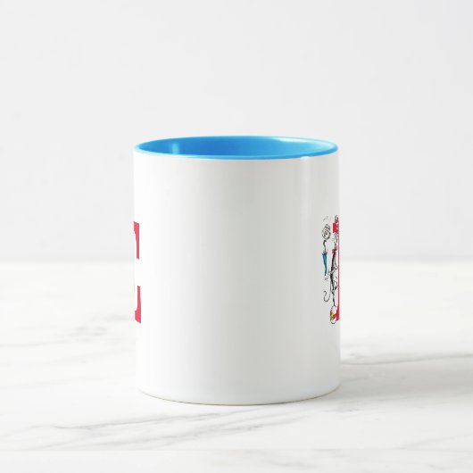 Katze in der Hat Balancing Act Monogram E Tasse (Zentrum)