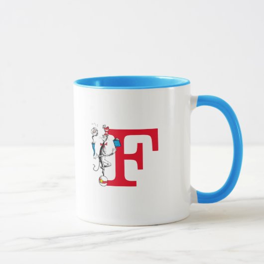 Katze in der Hat Balancing Act Monogram F Tasse (Rechts)