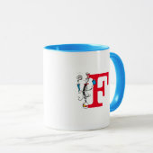 Katze in der Hat Balancing Act Monogram F Tasse (VorderseiteRechts)
