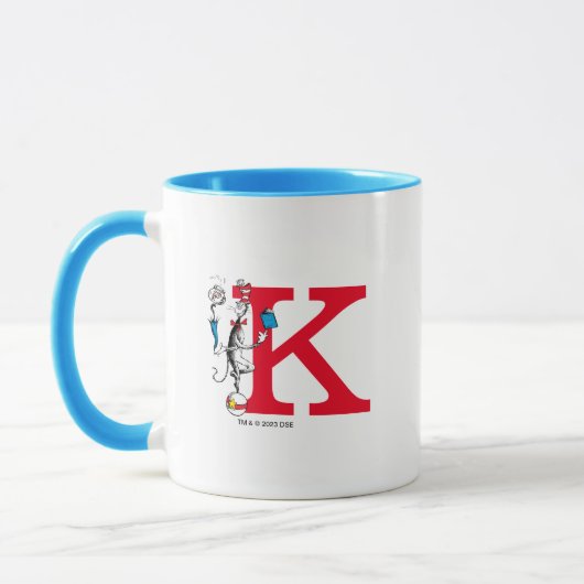 Katze in der Hat Balancing Act Monogram K Tasse (Links)