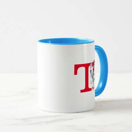 Katze in der Hat Balancing Act Monogram T Tasse (VorderseiteRechts)