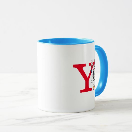 Katze in der Hat Balancing Act Monogram Y Tasse (VorderseiteRechts)