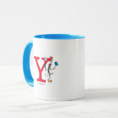 Katze in der Hat Balancing Act Monogram Y Tasse (Vorderseite Links)