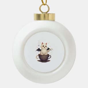 Katze in der heimgesuchten Teetasse Keramik Kugel-Ornament
