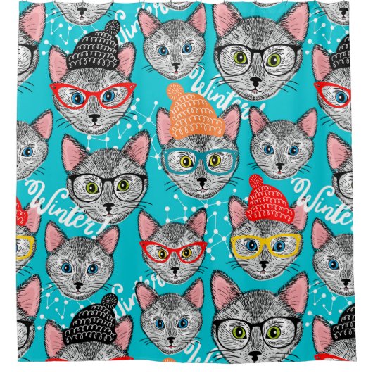 Katze in der Hüte Duschvorhang (Vorderseite)
