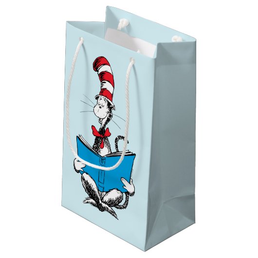 Katze in der Hutlesung Kleine Geschenktüte (Rückseite Schrägansicht)
