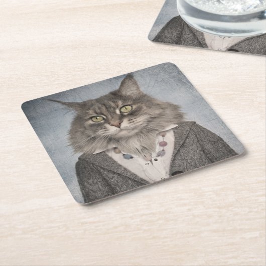 Katze in der Kleidung Rechteckiger Pappuntersetzer (angewinkelt)