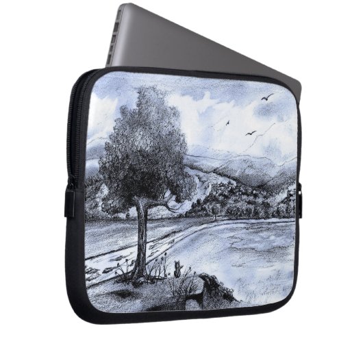 Katze in der Landschaftshülse Laptopschutzhülle (Vorne Rechts)