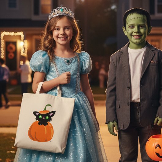 Katze in der Pumpkin Tote Tasche