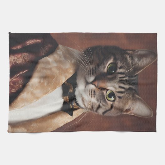 Katze in der Rauchjacke Geschirrtuch (Horizontal)