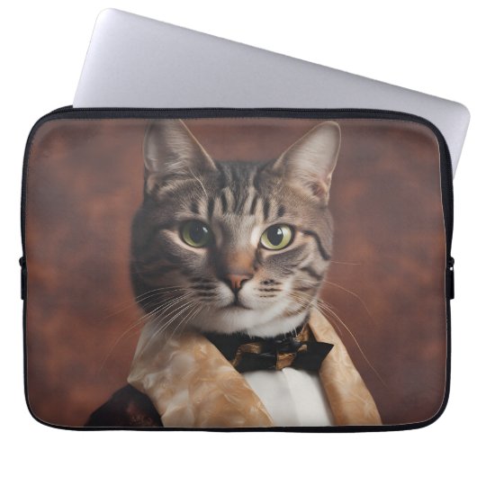 Katze in der Rauchjacke Laptopschutzhülle (Vorderseite)