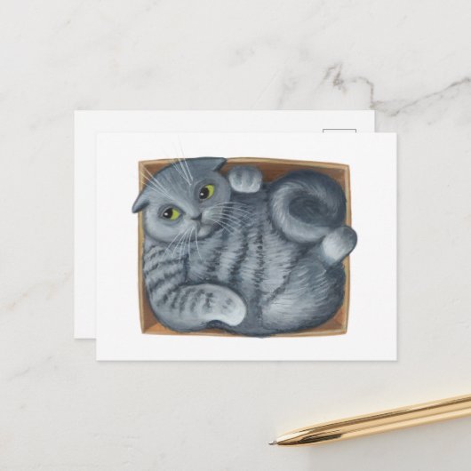 Katze in der Schachtel Postkarte (Vorderseite/Rückseite Beispiel)