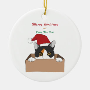 Katze in der Schachtel Weihnachtsmetallschmuck Keramik Ornament