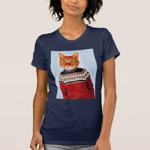 Katze in der Ski-Strickjacke T-Shirt