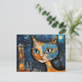 Katze in der Stadt nachts Postkarte (Stehend Vorderseite)