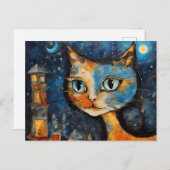 Katze in der Stadt nachts Postkarte (Vorne/Hinten)
