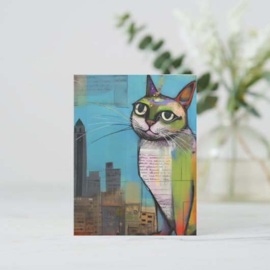 Katze in der Stadtmitte Postkarte (Stehend Vorderseite)