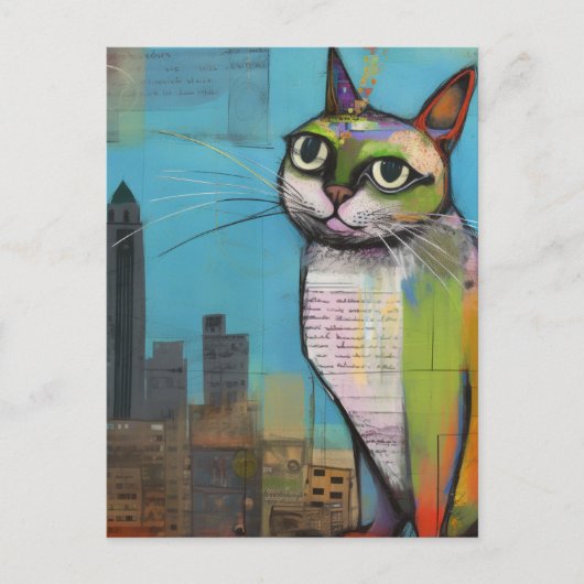 Katze in der Stadtmitte Postkarte (Vorderseite)