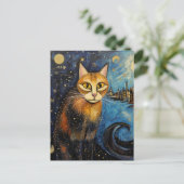 Katze in der Starry Night City Postkarte (Stehend Vorderseite)