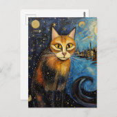 Katze in der Starry Night City Postkarte (Vorne/Hinten)