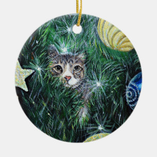 Katze in der Weihnachtsbaummalerei Keramik Ornament