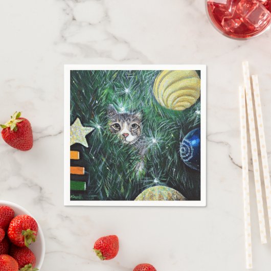 Katze in der Weihnachtsbaummalerei Serviette (Beispiel)
