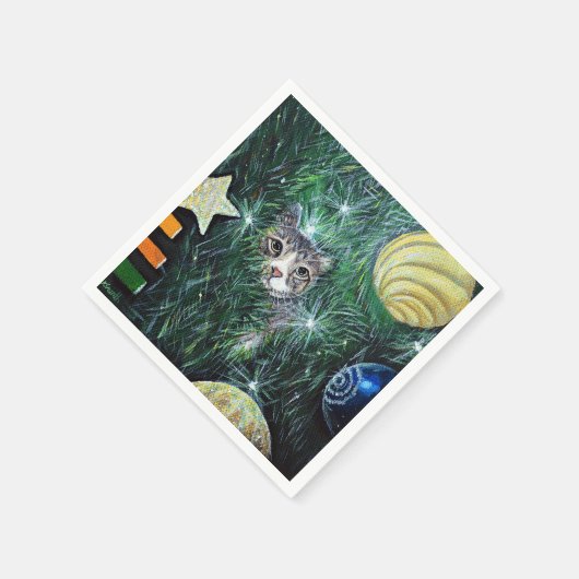 Katze in der Weihnachtsbaummalerei Serviette (Ecke)